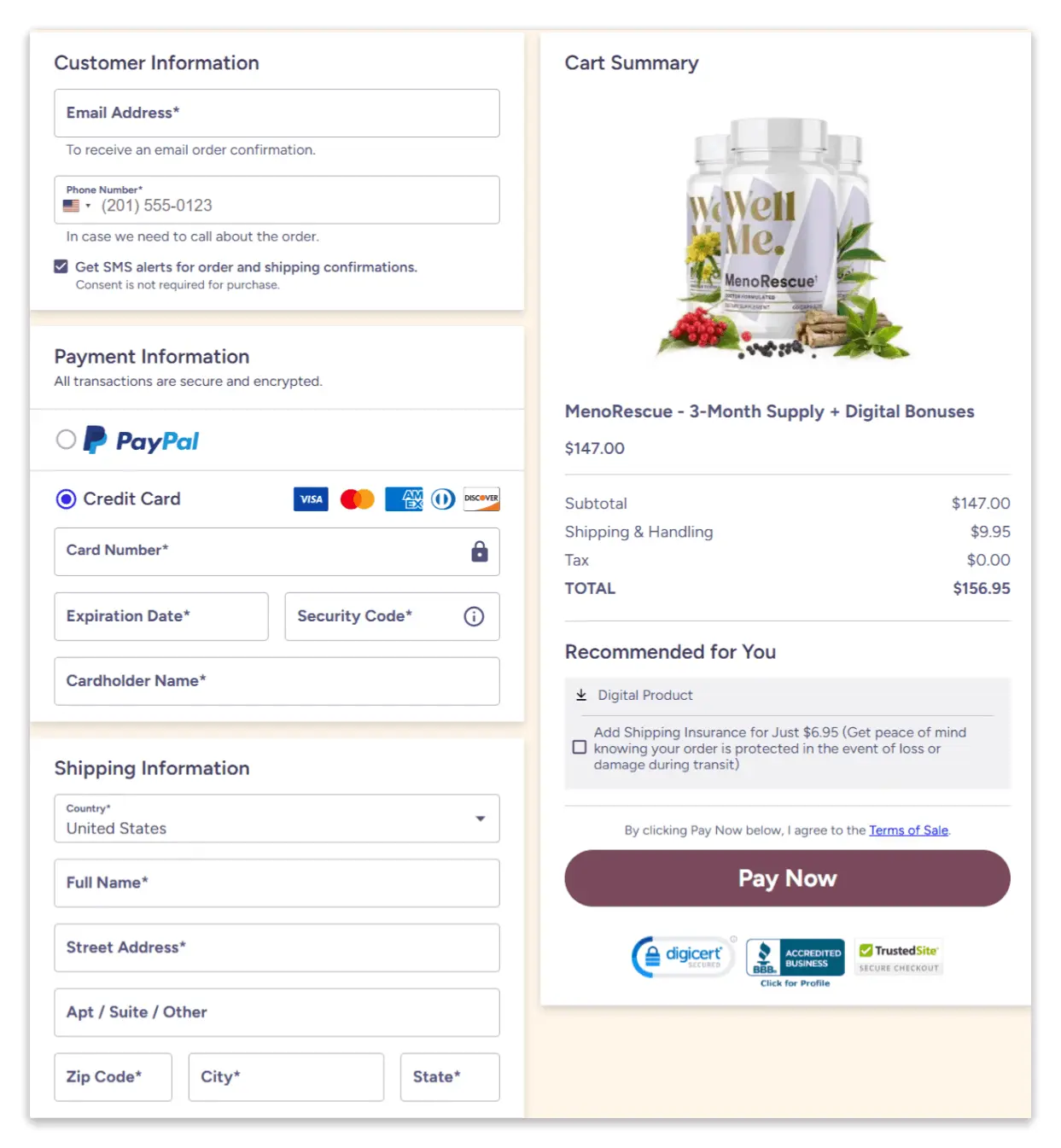 MenoRescue Secure Checkout Page
